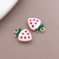 12x8mm Gold Plated Stainless Steel Double Sided Enamel Strawberry Fruit DIY Jewelry Pendant - Double Sided White Enamel Strawberry (TA436) / 1 Piece (12x8mm) / White