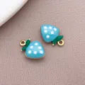 Blue enamel strawberry metal charms for DIY jewelry making, gold plated cute fruit pendants. - Double Sided Lake Blue Enamel Strawberry (TA436) / 1 Piece (12x8mm) / Lake Blue