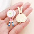 Pendente Racchetta da Tennis Smaltato Accessorio Gioiello DIY Charm Sport Regalo - Racchetta da Tennis(27897) / 1 Pezzo (40x21mm) / Bianco