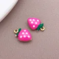 12x8mm gold-plated stainless steel double-sided enamel strawberry charms DIY jewelry pendants - Double Sided Rose Red Enamel Strawberry (TA436) / 1 Piece (12x8mm) / Rose Red
