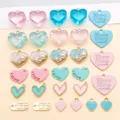 Detail view of colorful DIY heart resin pendants and charms, ideal for handmade jewelry crafting. - 30Pcs Pack / Pink and Blue Heart Series Set (SN1775)