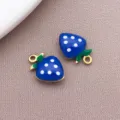 12x8mm Stainless Steel Blue Strawberry Enamel Charm Gold Plated DIY Jewelry Pendant - Double Sided Royal Blue Enamel Strawberry (TA436) / 1 Piece (12x8mm) / Sapphire Blue