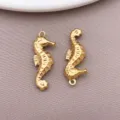 Gold stainless steel seahorse pendant DIY jewelry accessory variant for marine style crafts. - Hollow Marine Seahorse (TA431) / 1 Piece Pack (12x26x4mm) / Vacuum Gold Plated