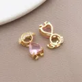 Vergulde roze kristal jongen meisje bedel hanger voor DIY ketting armband sieraden maken - Hart Roze Zirkoon Meisje (T3446)