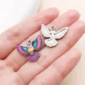 DIY enamel hummingbird pigeon metal charm pendant for jewelry making and crafting accessories - White K Rose Pink Enamel Spread Wing Hummingbird (27645) / 1 Piece (19x21mm)