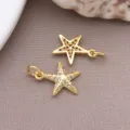 Gold Plated Starfish Pave Zircon DIY Jewelry Charms Pendant for Necklace Earrings - 1 Piece/Pack (17x12x2.3mm)
