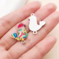 DIY colorful printed bird zinc alloy double loop pendant charm jewelry accessory variant. - White K Red Enamel Dual Loop Printed Dove (28028) / 1 Piece/Pack (2.4x1.65x0.2cm)
