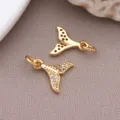 Gold-plated whale tail charm with cubic zirconia, DIY jewelry pendant for earrings necklace - 1 Piece/Pack (14x10x2mm)
