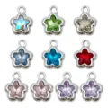 Amuletos de metal de estrella de diamantes de imitación coloridos DIY colgantes. - Juego de Flor de Ciruelo y Estrella con Strass (SN1789) / 10 Piezas/Paquete / Multicolor