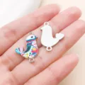 DIY enamel bird charm pendant double loop zinc alloy cute colorful craft jewelry accessory - White K White Enamel Dual Loop Printed Dove (28029)