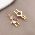 DIY vergulde messing bedels hanger meisje en jongen met roze en heldere zirkonia stenen. - Hart Roze Zirkoon Meisje Hanger (T3450)