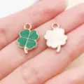 Ciondolo Trifoglio a Quattro Foglie Smaltato Verde in Lega Gioiello DIY Stili - Quadrifoglio Verde Chiaro (13351) / 1 Pezzo (11x18mm)