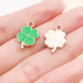 Ciondolo Quadrifoglio Smaltato Verde Lega Accessorio Per Creazione Gioielli Fai Da Te - Fruit Green Clover (13354) / 1 Pezzo (11x18mm)