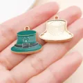 Green St. Patrick's Day shamrock top hat alloy pendant variant for DIY jewelry making. - Green KC Gold Clover Hat (18451)