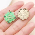 Green enamel St. Patrick's Day clover alloy charm DIY jewelry making accessory items - Large Green KC Gold Clover (21831)