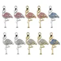 Rhinestone flamingo metal charms alloy pendants DIY jewelry making accessories 28x14mm - Rhinestone Flamingo (SN1798) / Mixed Color Set (10 Pieces Pack)