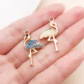 Gold tone flamingo metal charms with blue rhinestones for DIY jewelry making necklaces. - Single Piece (28088) / Gold - Blue Rhinestone
