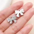 Zinc alloy rhinestone bow charm DIY jewelry accessory, silver tone pendant for bracelet necklace. - Vintage Rhinestone Bowknot (27024) / 1 Piece (13x15mm) / Silver