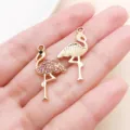 Rhinestone flamingo zinc alloy pendant charms for DIY jewelry necklace making accessories - Single Piece (28089) / Gold - Pink Rhinestone