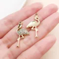 Rhinestone flamingo metal alloy charms DIY jewelry pendants for necklace keychain accessories - Single Piece (28090) / Gold - White Rhinestone
