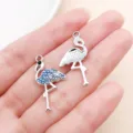 Pendentif Flamant Rose Strass Alliage de Zinc DIY Collier Bijou Charm Accessoire 28x14mm - Argent-Strass Bleu