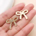 Zinc alloy rhinestone bow charm pendant DIY jewelry making accessory for bracelet necklace - Vintage Rhinestone Bowknot (27027) / 1 Piece (19x22mm) / Gold