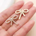 Gold Bow Pearl Rhinestone Zinc Alloy Pendant DIY Necklace Bracelet Jewelry Accessory SKU - Pearl Rhinestone Bowknot (27029) / 1 Piece (19x23mm) / Gold
