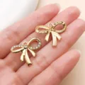 Gold bow pendant charms zinc alloy rhinestone DIY necklace bracelet jewelry accessories - Vintage Hollow Rhinestone Bowknot (27031) / 1 Piece (19x23mm) / Gold