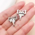 Silver Bow DIY Jewelry Charm Rhinestone & Hollow Zinc Alloy Pendant Accessory for Charms - Electroplated Point Drill Bowknot (27088) / 1 Piece/Pack (19x16mm) / Silver
