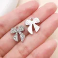 Silver bow zinc alloy pendant rhinestone DIY necklace bracelet jewelry accessories components - Rhinestone Bowknot (27090) / 1 Piece (16x13mm) / Silver