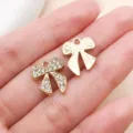 Rhinestone and metal bow charms for DIY jewelry making, stylish alloy pendant for bracelet necklace. - Rhinestone Bowknot (27091) / 1 Piece (16x13mm) / Gold