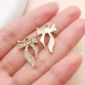 Gold rhinestone bow pendant charm for DIY jewelry making necklace bracelet accessory - Streamer Rhinestone Bowknot (27095) / 1 Piece (23x14mm) / Gold