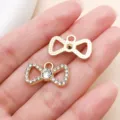Gold Rhinestone Bow Jewelry Pendant DIY Charm Accessory for Necklace and Bracelet Craft - Electroplated Point Drill Bowknot (27097) / 1 Piece (23x14mm) / Gold