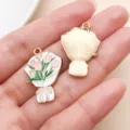 Enamel Tulip Flower Alloy Pendant DIY Jewelry Charm Accessories for Bracelet Necklace - Pink Flower Bouquet (18796)