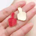 Metal enamel thumbs up charm pendant DIY jewelry accessories, red and gold double-sided. - Red Thumbs Up (18853)