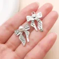 Zinc alloy rhinestone bow charm DIY jewelry accessory bracelet necklace pendant sparkling - Pearl Streamer Rhinestone Bowknot (27100) / 1 Piece/Pack (25x18mm) / Silver
