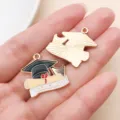 Graduation Hat Enamel Alloy Pendant DIY Jewelry Accessory Doctor Cap Charm Variant Model - Black Mortarboard Yellow Scroll (18855)