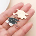 Graduation cap alloy pendant DIY jewelry accessory, exquisite enamel finish variant style. - Black Mortarboard White Scroll (18856)