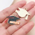 Graduation cap alloy pendant charms DIY jewelry accessories for handmade craft making. - Orange STUDENT Cap (27459)