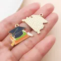 Graduation cap enamel alloy pendant DIY jewelry accessory colorful variant style charm piece - Black Book Cap Style (27471)