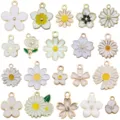 20 styles white flower enamel alloy charms for DIY bracelets keychains jewelry making - White Flower Set (SN1729)