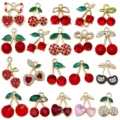 20 Styles Red Cherry Alloy Charms Rhinestone DIY Necklace Earring Jewelry Craft Pendants - Light Luxury Cherry Set (SN1745) / 20 Pieces Set / Light Luxury Enamel Rhinestone Cherry Set (20 Models)