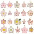 20 pcs assorted pink white enamel flower charms alloy DIY jewelry pendant bracelet accessories - Pink Flower Set (SN1725)