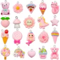 20 Stuks Roze Hars Cartoon Beer Zeemeermin Bedels Leuke DIY Sleutelhanger Sieraden Accessoires - Hars Gemengde Roze Set (SN1686)