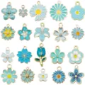 20pcs blue white enamel flower alloy charms DIY jewelry making bracelet keychain accessories - Blue Flower Set (SN1727)