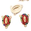 Connettore pendente religioso in oro KC goccia d'olio rosso strass materiali per gioielli fai da te - Oro KC 3 Fori Strass Colorati Rosso (15286) / 1 Pezzo (16x20mm)