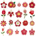 20 Styles Red White Enamel Flower Charms Alloy Pendants for DIY Jewelry Making Bracelets - Red Flower Set (SN1726)