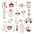 Assorted white medical themed enamel alloy charms set for DIY jewelry making accessories. - Enamel Red and White Medical Set (1 Piece of Each 20 Styles)