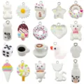 20st hars cartoon dier en voedsel bedels hangers voor DIY sieraden maken en sleutelhangers - Hars Wit Gemengde Set (SN1683)