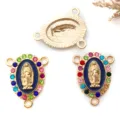 Ciondolo Vergine Maria Oro KC Connettore Gioielli DIY Ciondoli Strass Multicolore Top - Oro KC 3 Fori Strass Colorati Blu Reale (15287) / 1 Pezzo (16x20mm)